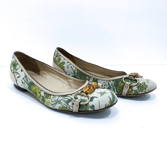 Gucci Shoes - Gucci Floral Print Horsebit Bamboo Charm Flats